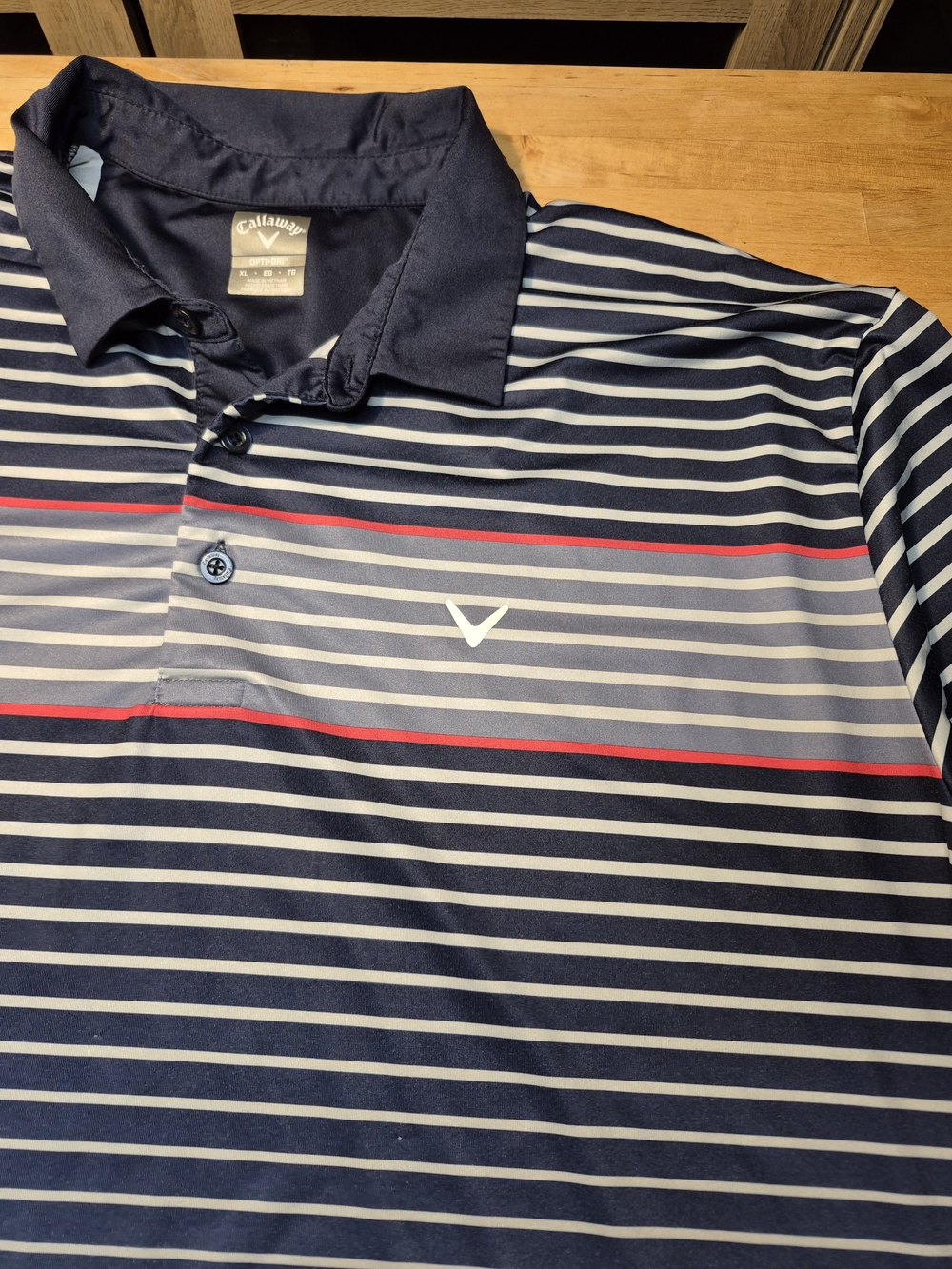 Callaway Men’s Navy Striped Golf Polo with Red Accent 3955